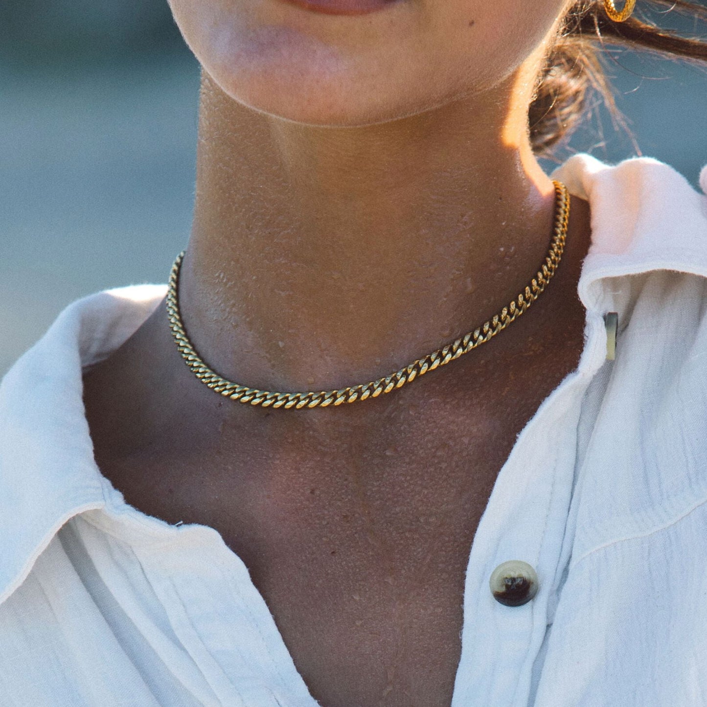 Damen Cuban Chain Choker Gold Halskette 5 mm wasserfest Edelstahl