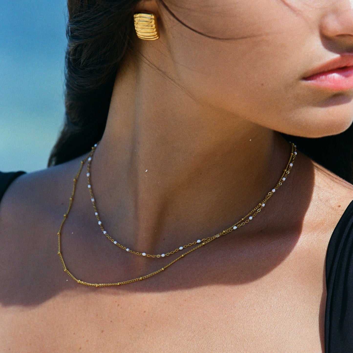 Damen Layering Choker Gold Emaille zweireihig wasserfest hypoallergen Halskette