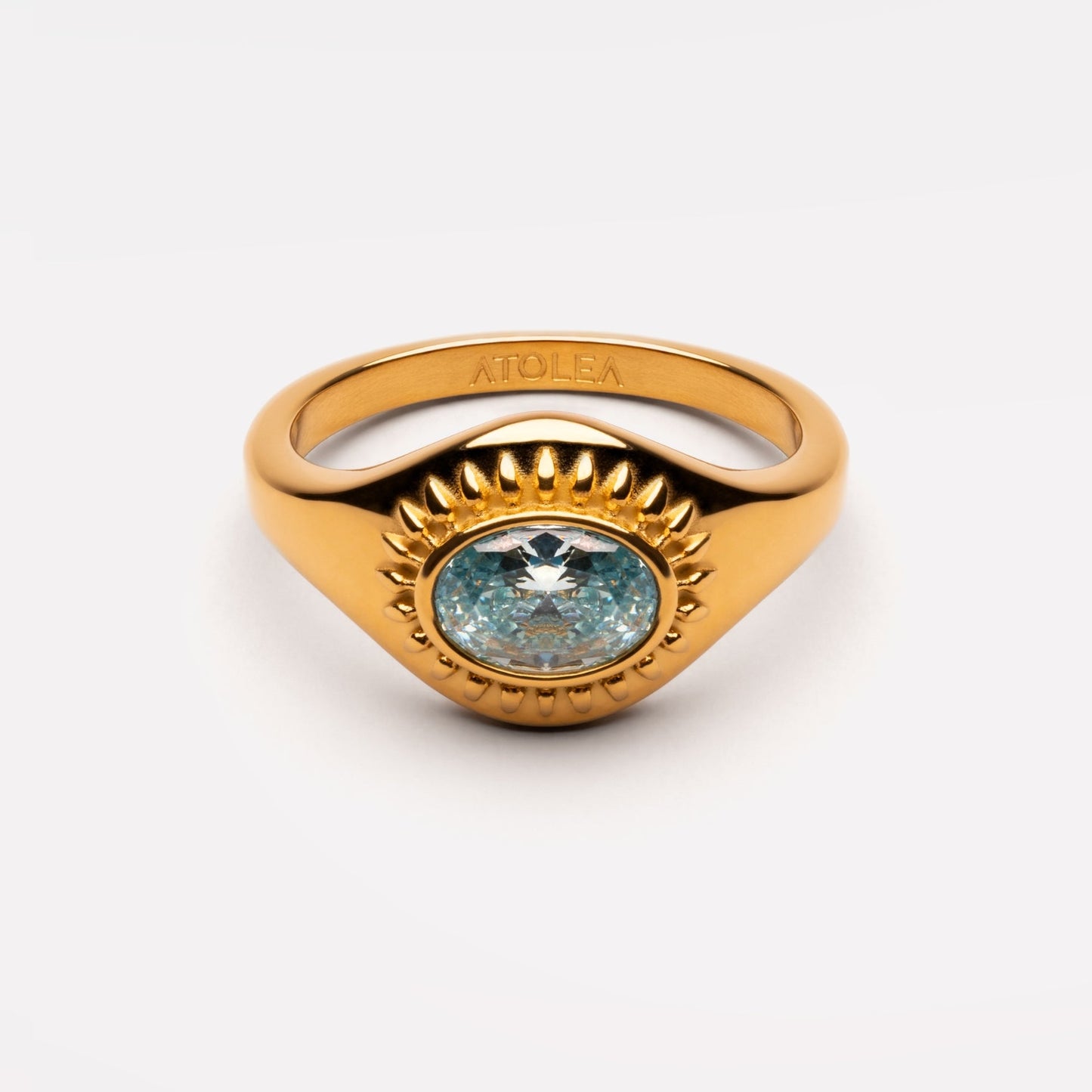 Damen Ring goldfarben mit Zirkon, Sunburst-Design, wasserfest, hypoallergen