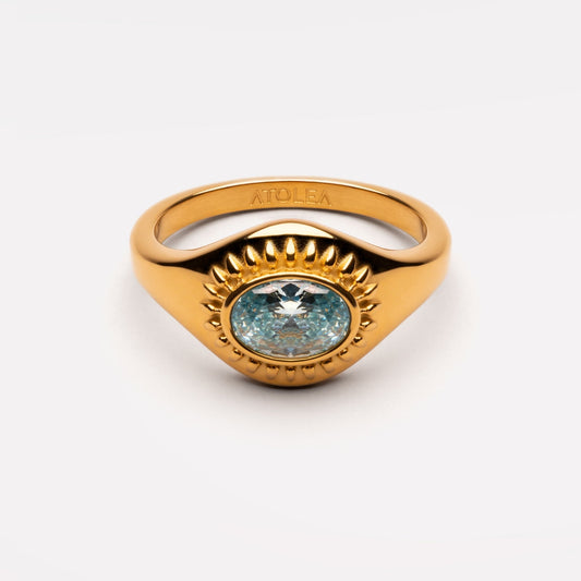 Damen Ring goldfarben mit Zirkon, Sunburst-Design, wasserfest, hypoallergen