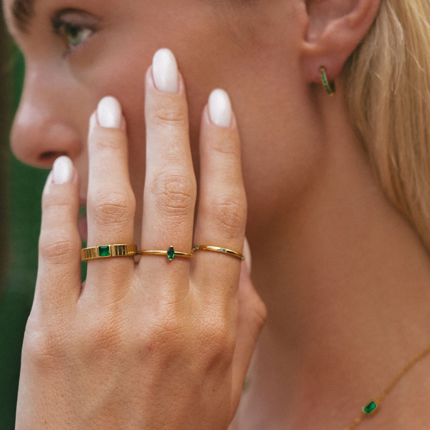 Damen Ring Grün Chunky mit Zirkonia, wasserfest, hypoallergen
