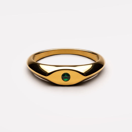Damen Ring Gold Grün mit Zirkonstein, schmal, wasserfest, hypoallergen
