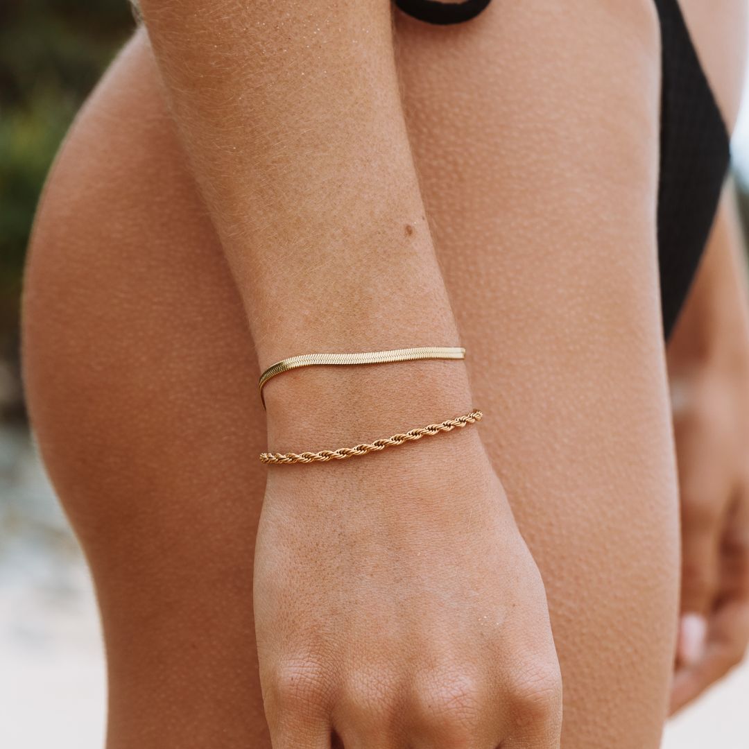 Damen Herringbone Armband Gold verstellbar wasserfest hypoallergen Edelstahl 4 mm