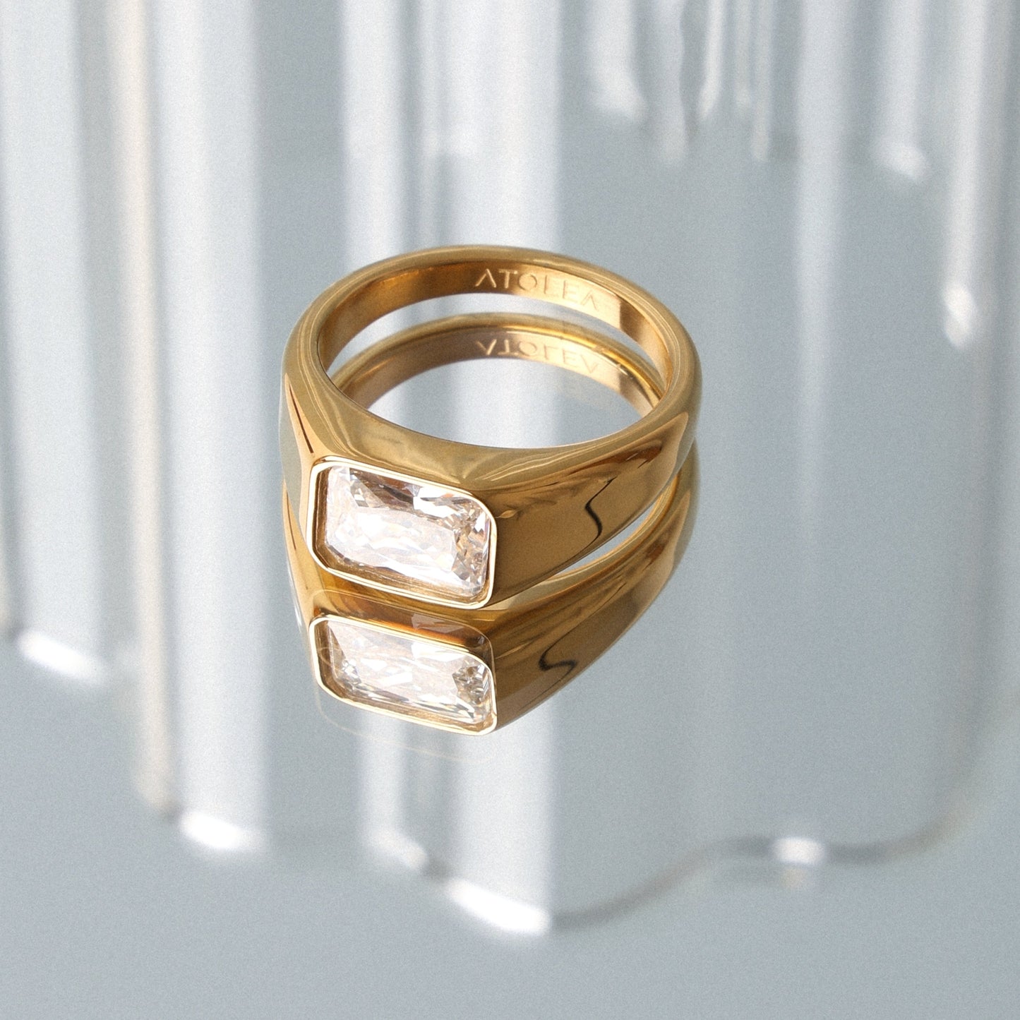 Damen Ring Gold mit Zirkon, breiter Edelstahlring, wasserfest, hypoallergen