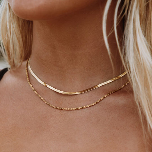 Damen Layering Halskette Gold Herringbone Rope Chain wasserfest hypoallergen