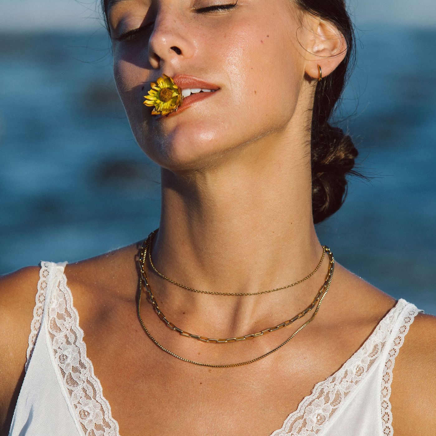 Damen Layering Halskette Gold mehrreihig verstellbar wasserdicht hypoallergen