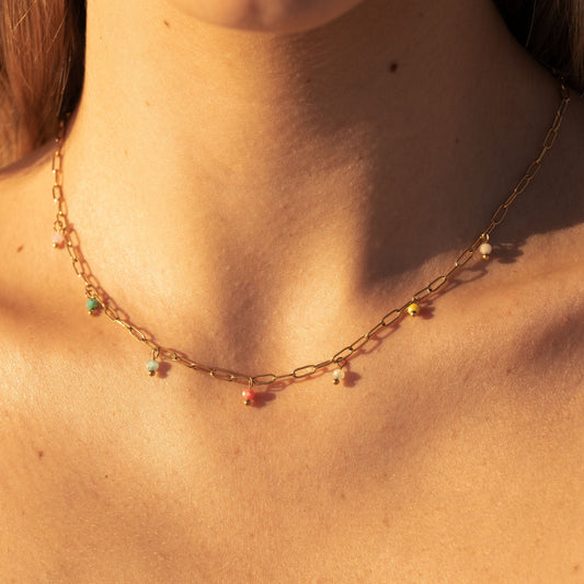 Damen Choker Gold mit bunten Anhängern wasserfest Halskette verstellbar