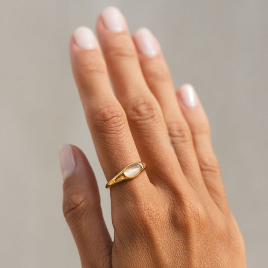 Damen Ring Gold mit Mondstein, wasserdicht, hypoallergen, 6 mm