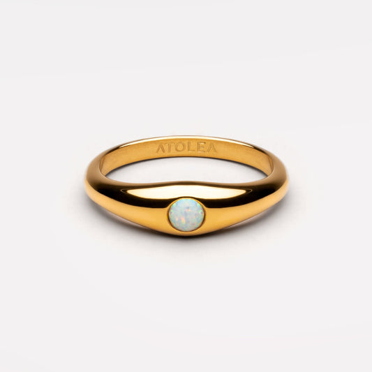 Opal Ring Gold wasserfest mit 5 mm Band und zentriertem Stein