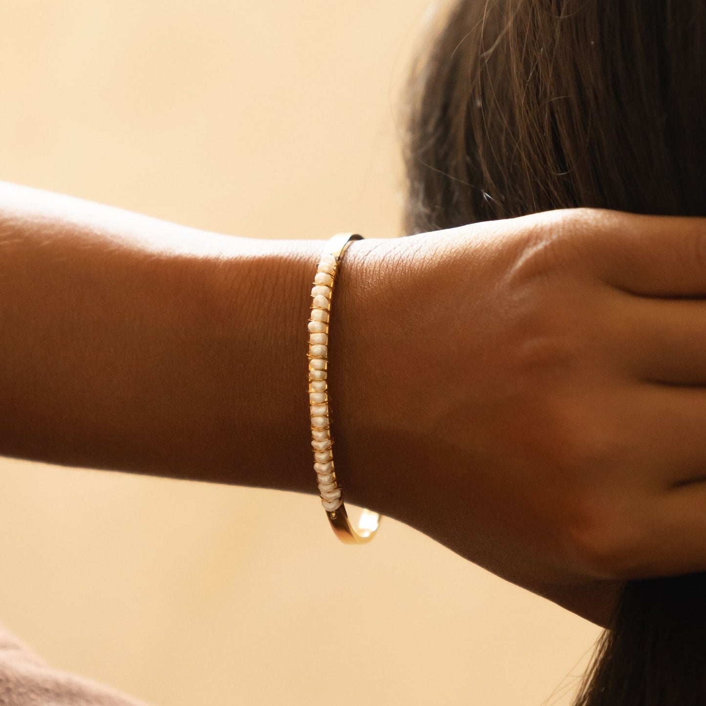 Damen Armreif gold Süßwasserperlen Edelstahl wasserfest hypoallergen