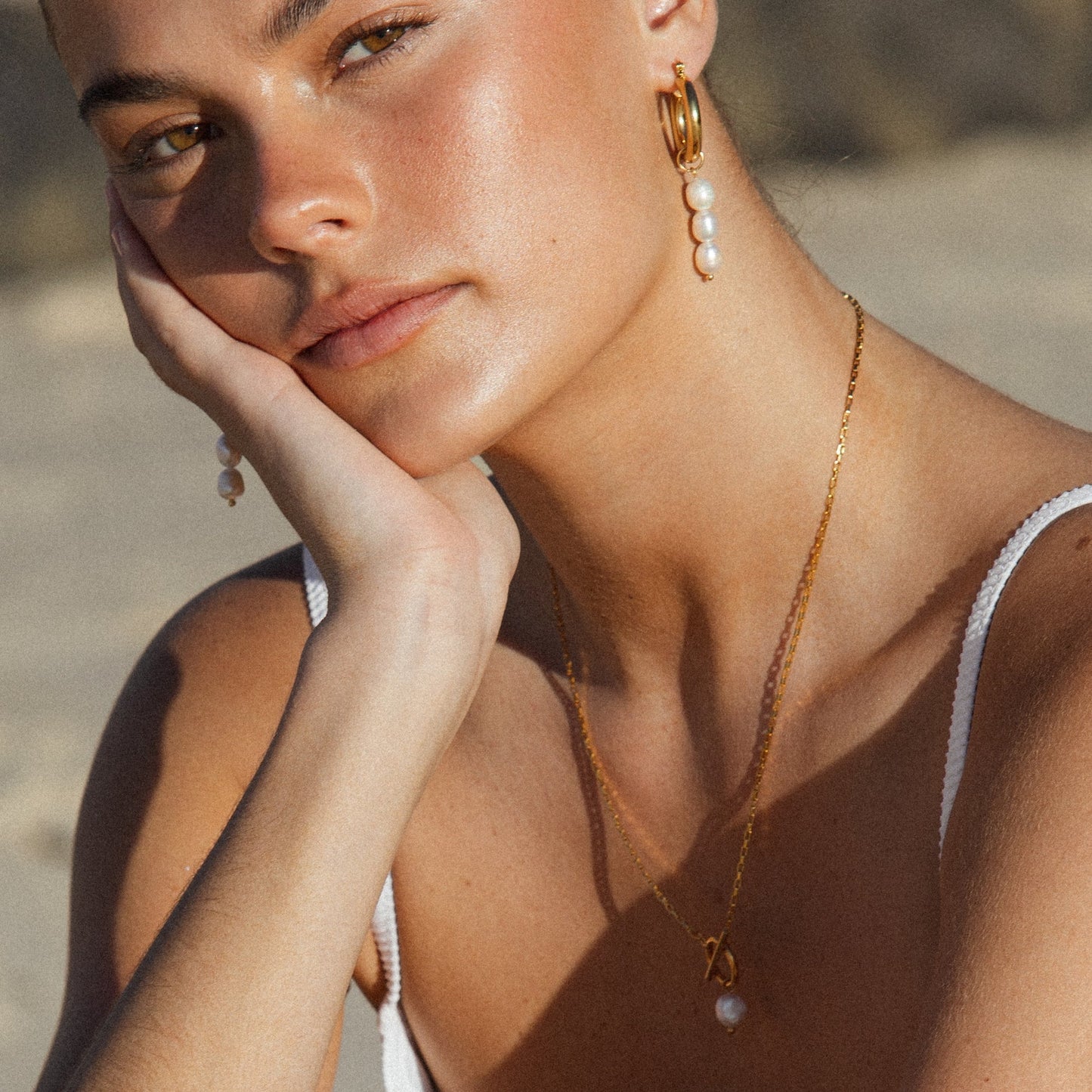 Damen Perlen Halskette Gold Süßwasserperle Toggle Verschluss wasserdicht