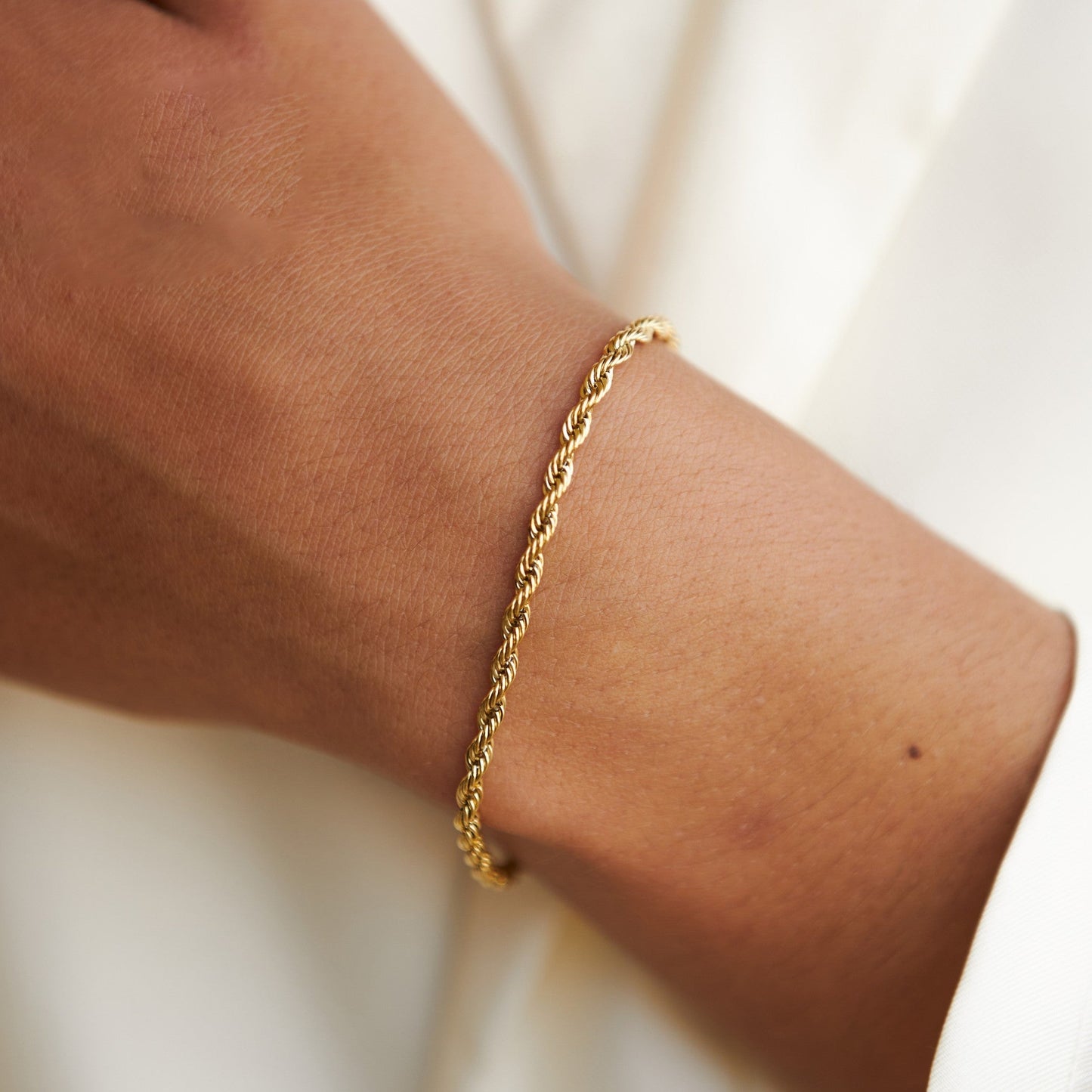 Damen Rope Chain Armband Gold verstellbar wasserfest hypoallergen Edelstahl 3 mm