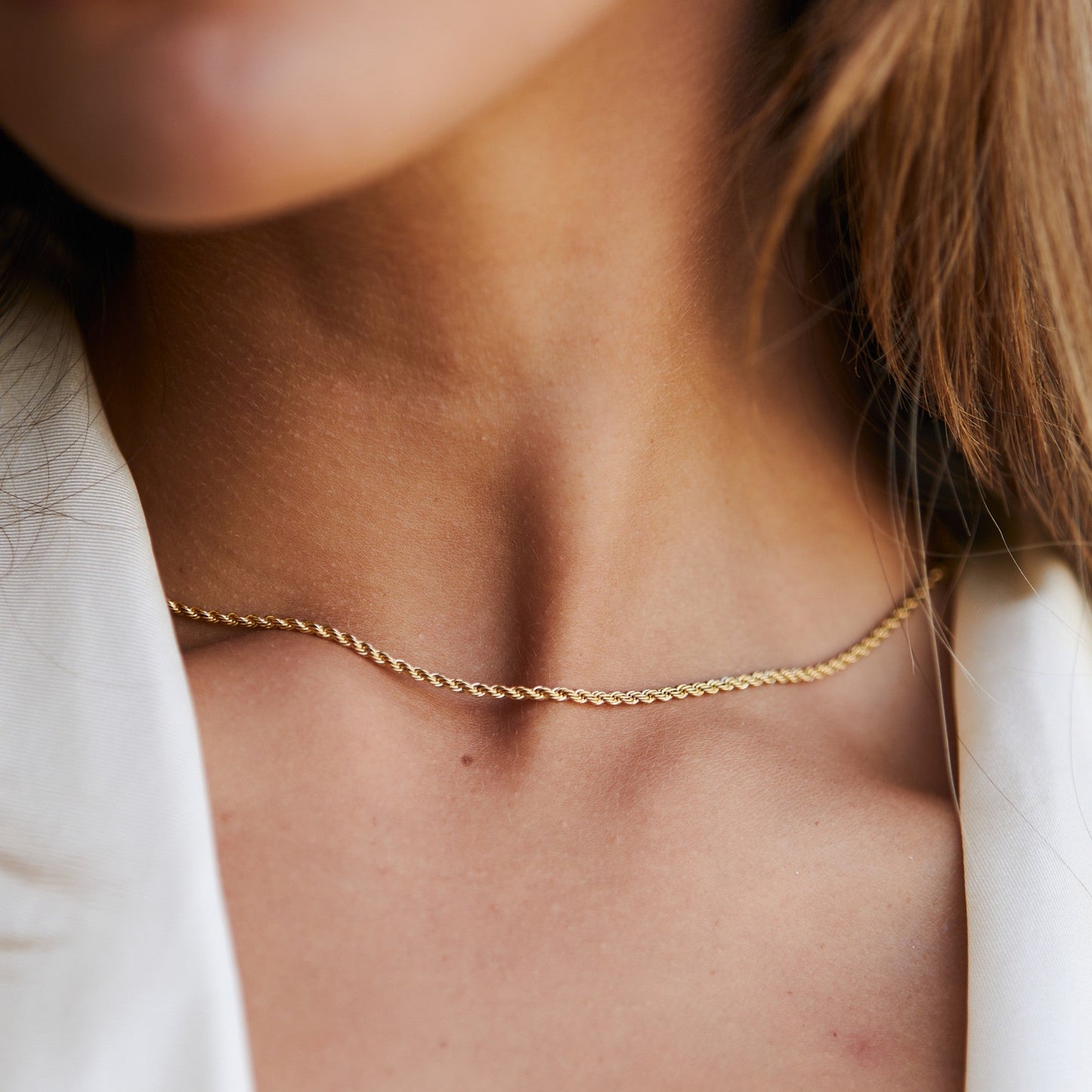 Damen Rope Chain Halskette Gold wasserfest hypoallergen 2 mm Kette