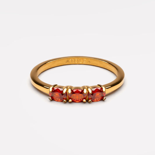 Damen Ring goldfarben mit granatroten Zirkonen, schmal, wasserfest
