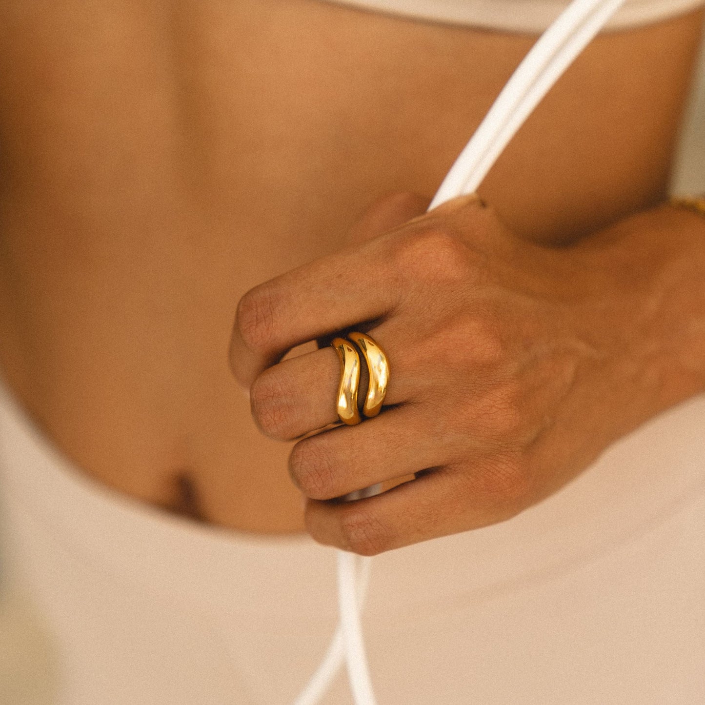 Damen Ring Set Gold stapelbar wasserdicht hypoallergen 2-teilig