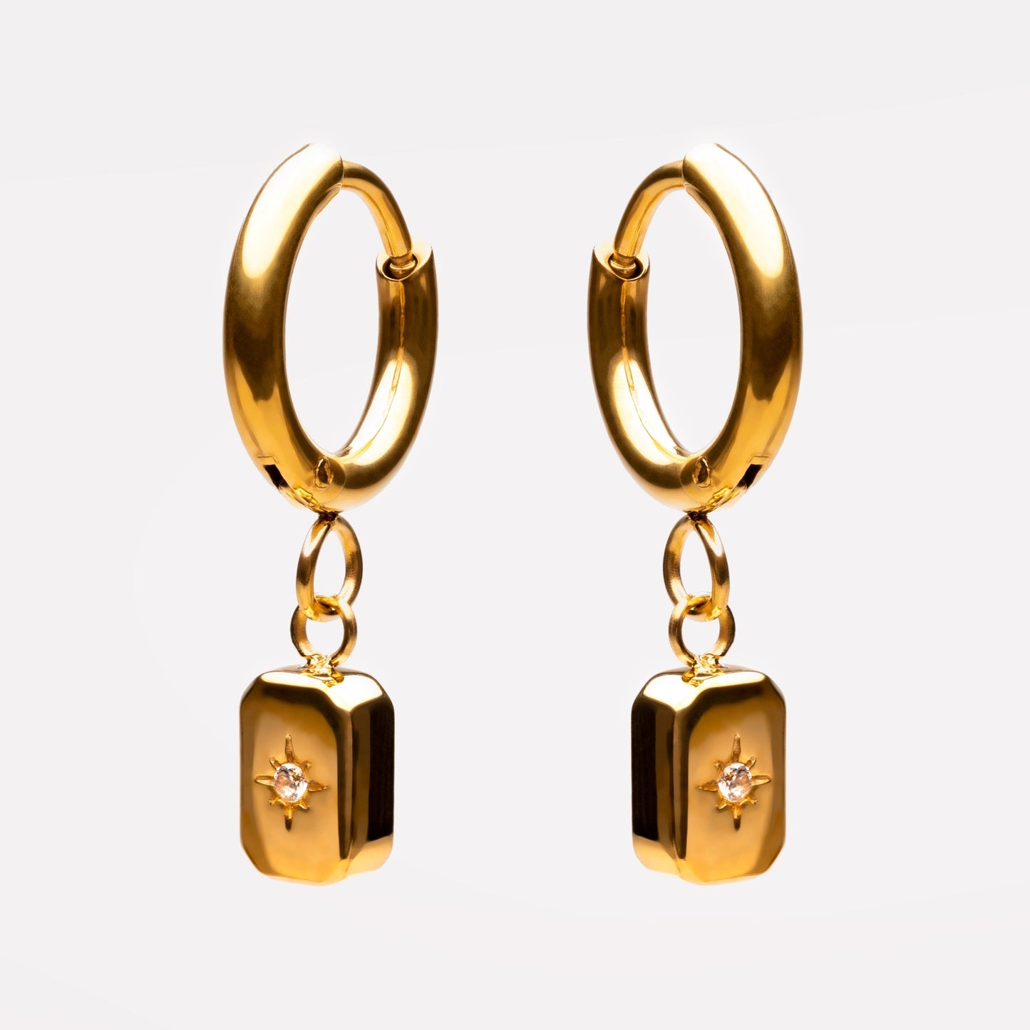 Damen Creolen Gold Stern Anhänger Zirkonia wasserdicht hypoallergen