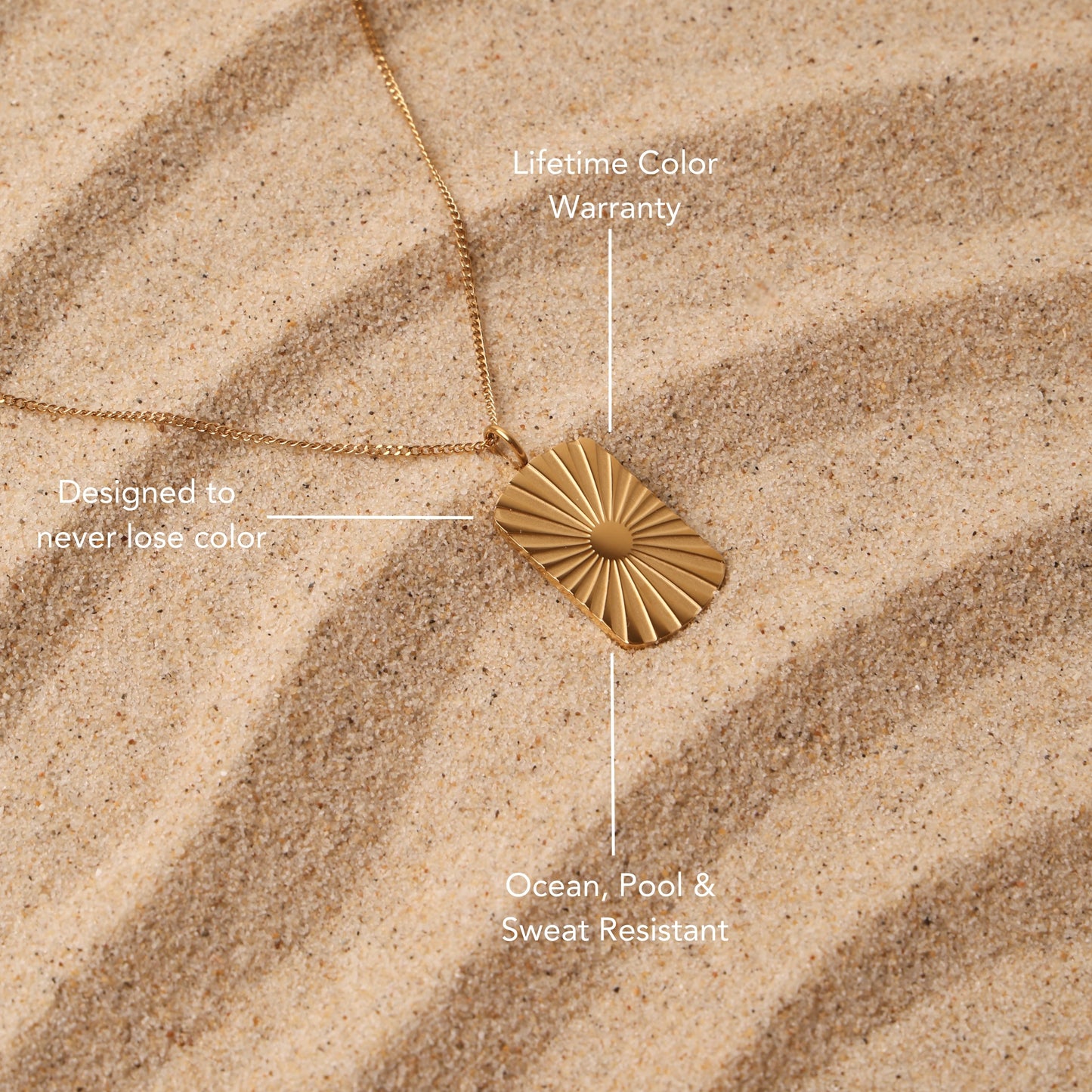 Damen Halskette Gold Anhänger Sonnenstrahlen wasserdicht hypoallergen