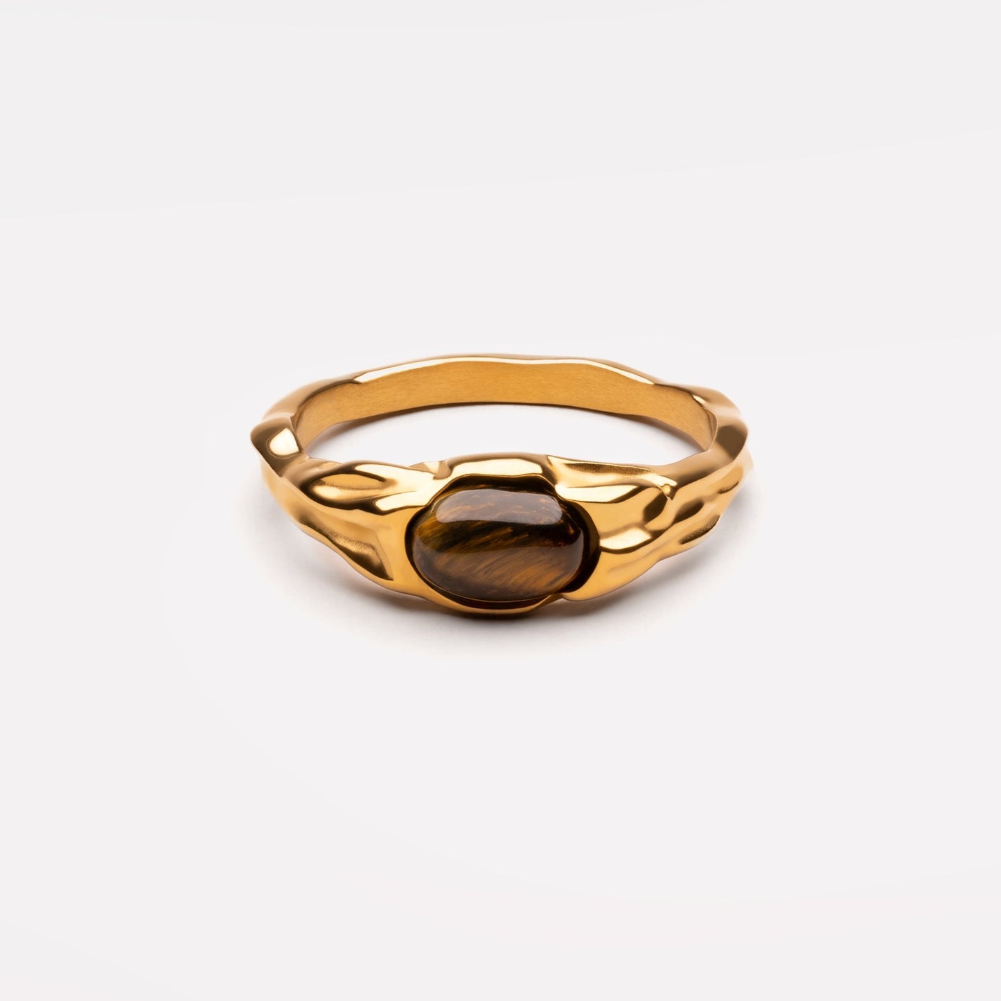 Damen Ring Gold Tigerauge Stein 10 mm wasserfest hypoallergen