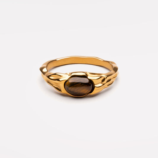 Damen Ring Gold Tigerauge Stein 10 mm wasserfest hypoallergen