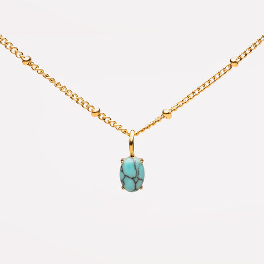 Damen Türkis Halskette Gold wasserfest mit Anhänger Beaded Chain