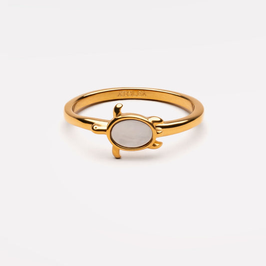 Damen Ring Gold Sea Turtle mit Perlmutt, wasserfest, hypoallergen
