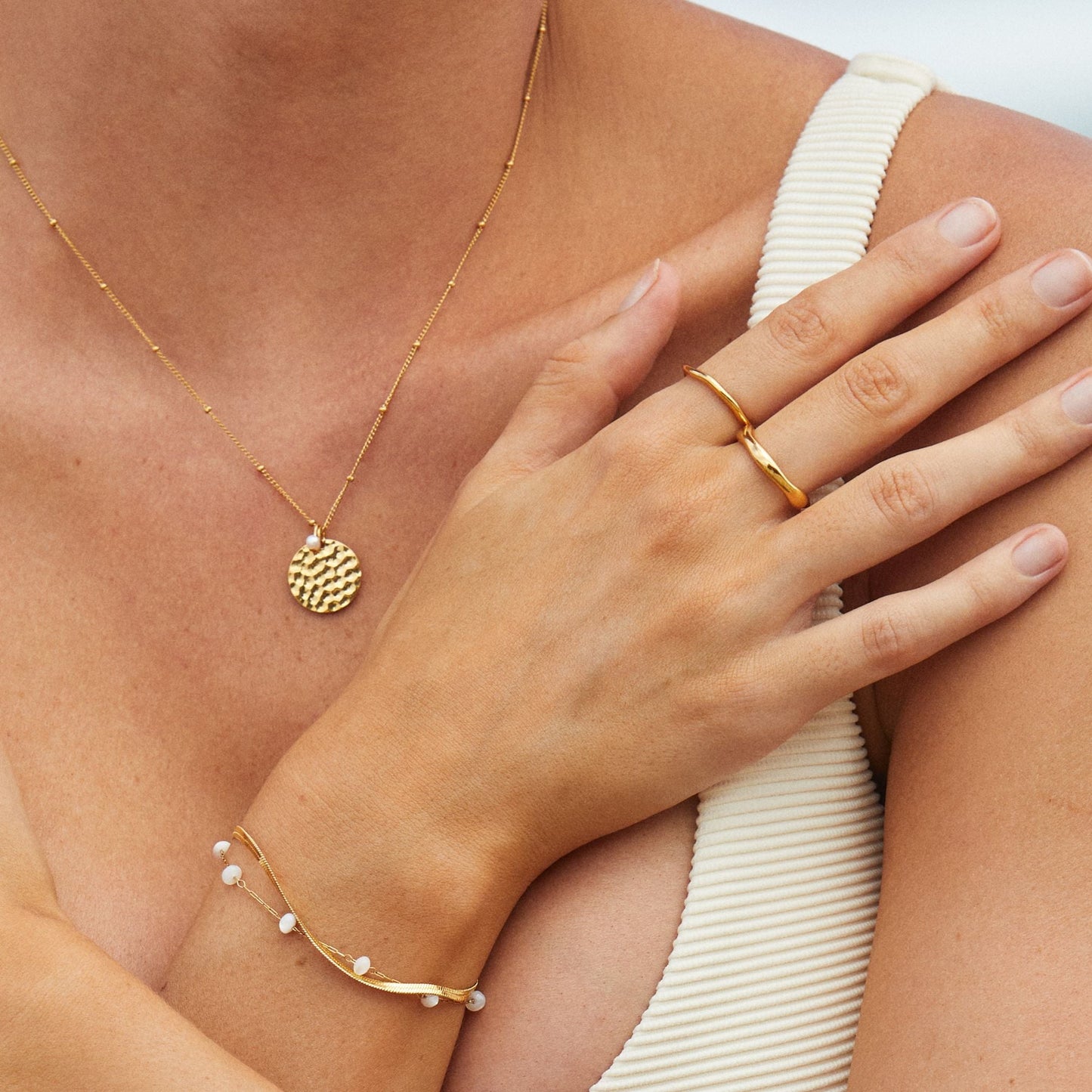 Damen Layering Armband gold Perlen Edelstahl wasserfest