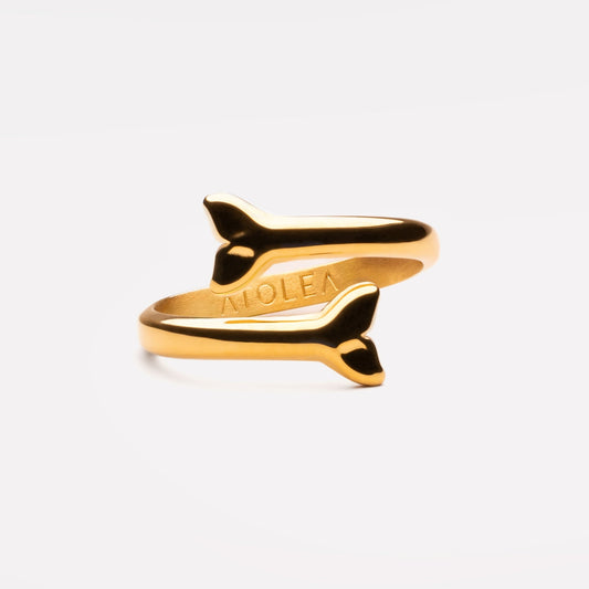 Damen Ring Gold offen verstellbar mit Schwanzflossen-Design wasserdicht