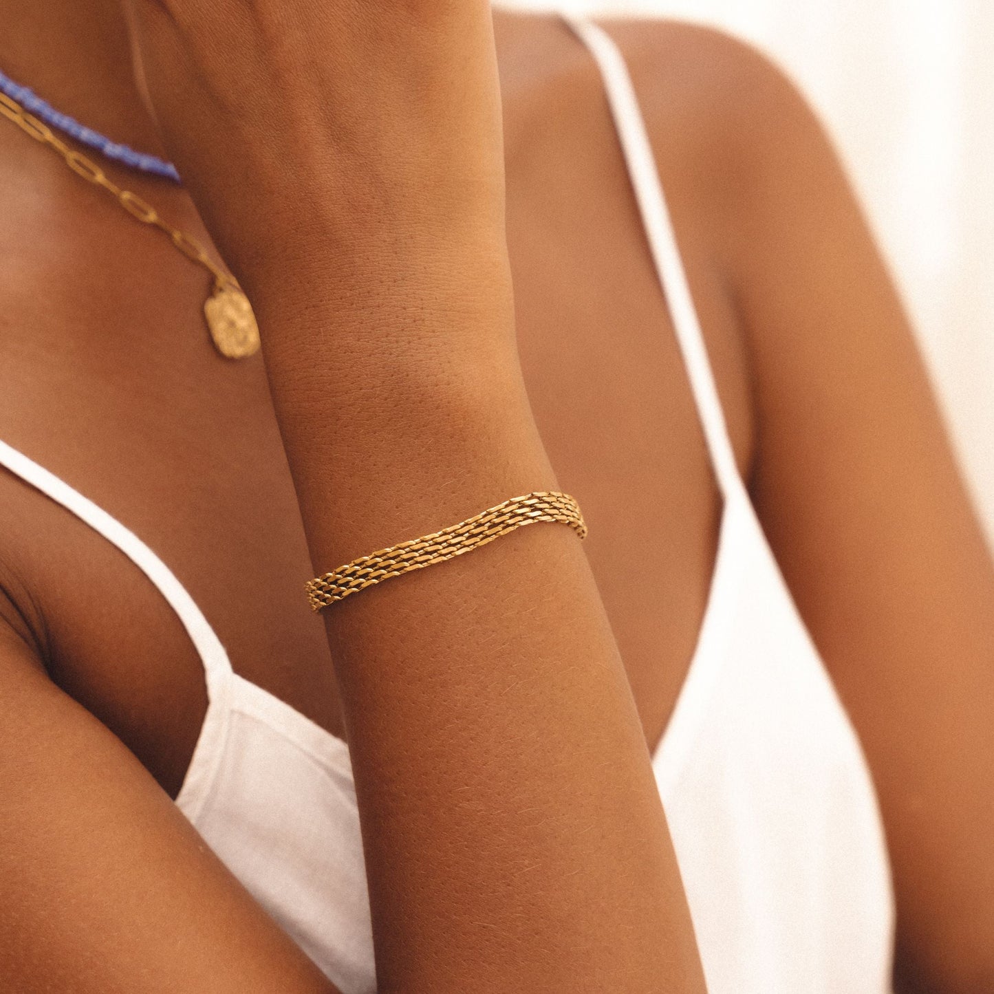 Damen Flechtarmband Gold 6 mm verstellbar wasserfest hypoallergen Edelstahl