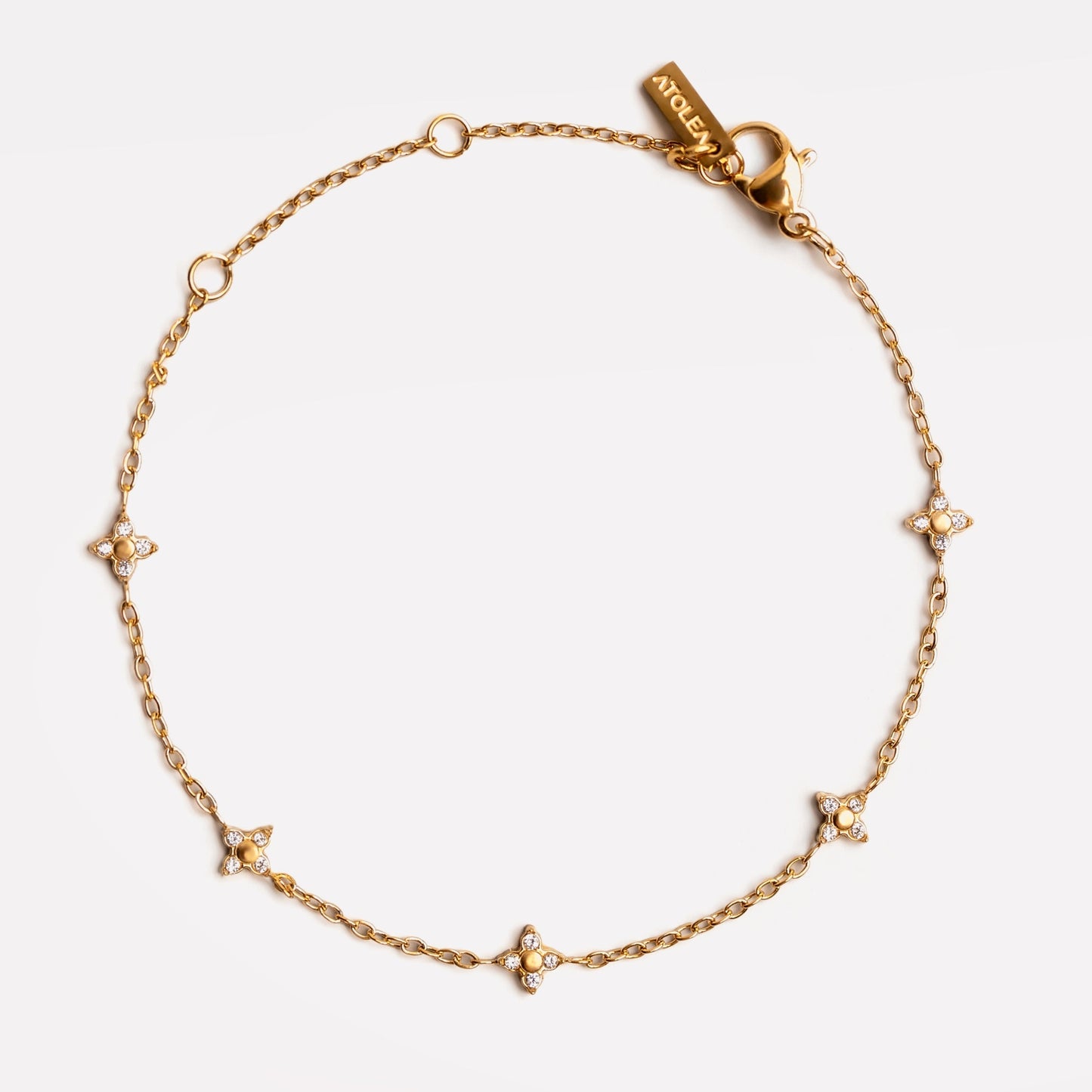 Damen Armband Gold mit Kleeblatt Anhänger und weißem Zirkon wasserfest hypoallergen
