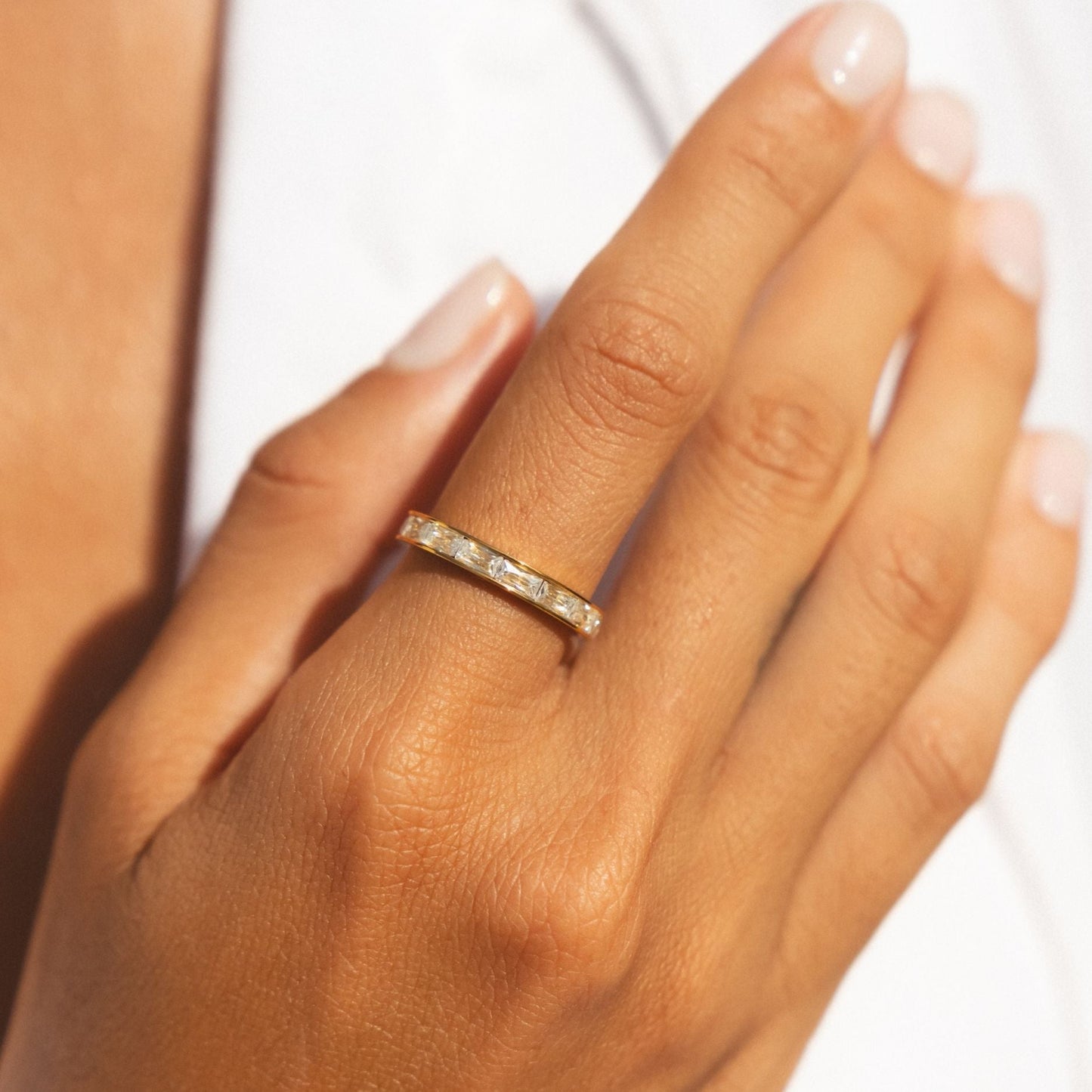 Damen Ring Gold mit weißem Zirkon, Baguette-Schliff, wasserdicht, hypoallergen