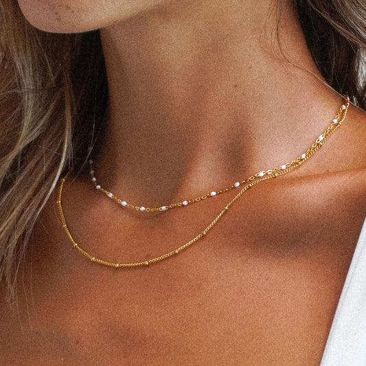 Damen Layering Choker Gold Emaille zweireihig wasserfest hypoallergen Halskette