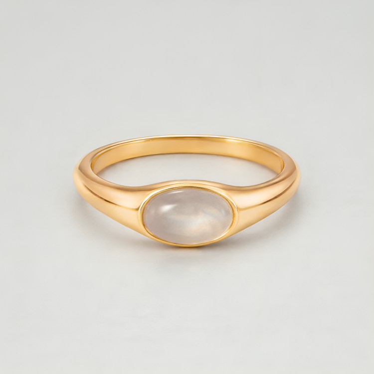 Damen Ring Gold mit Mondstein, wasserdicht, hypoallergen, 6 mm