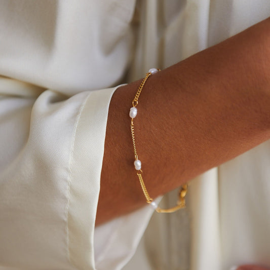Damen Perlenarmband gold Süßwasserperlen Edelstahl wasserfest