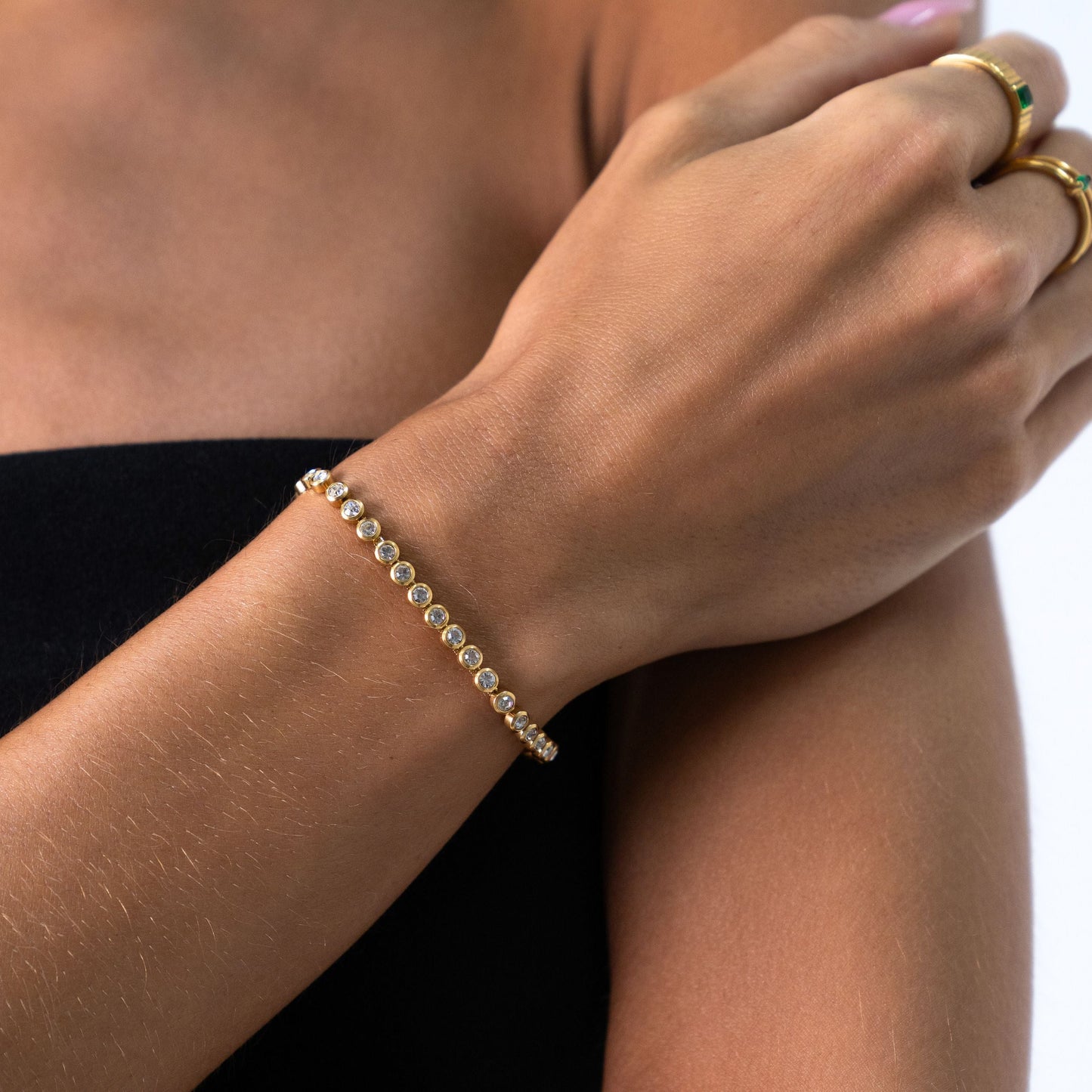 Damen Armband Gold mit Zirkonsteinen verstellbar wasserfest hypoallergen Edelstahl