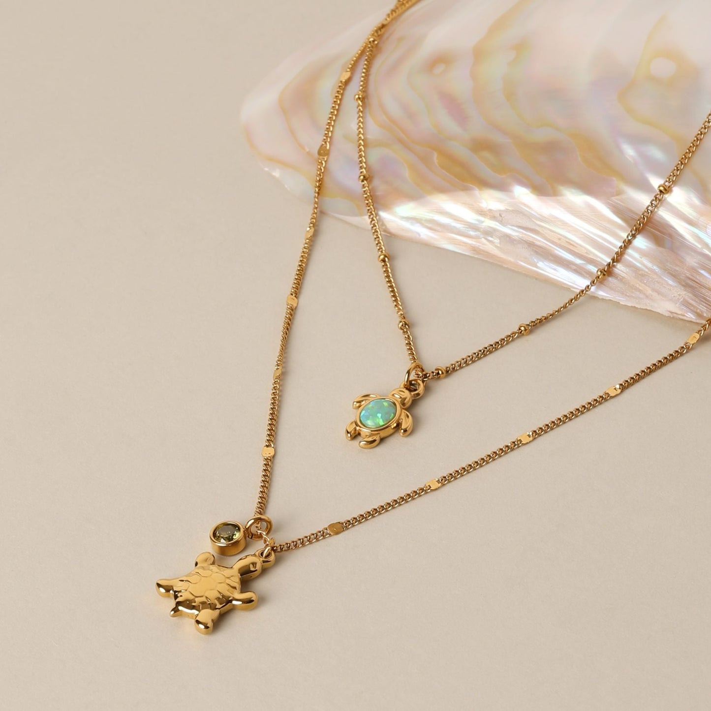Damen Schildkröten Halskette Gold Opal Anhänger wasserfest hypoallergen