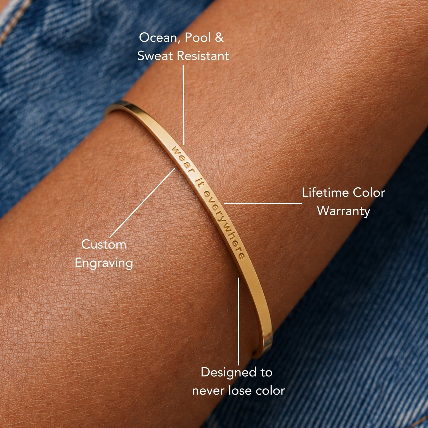 Damen Gravur Armreif Gold personalisierbar wasserfest hypoallergen Edelstahl