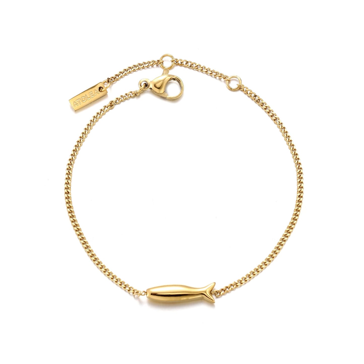 Damen Armband Gold mit Fischanhänger verstellbar wasserfest hypoallergen Edelstahl
