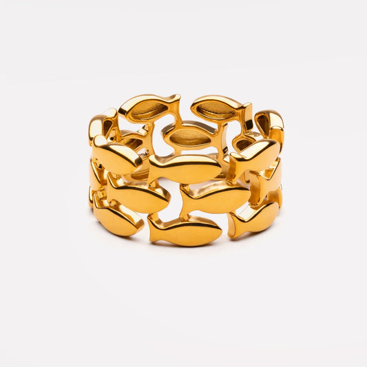 Damen Ring Gold Fisch Motiv wasserdicht hypoallergen 10 mm