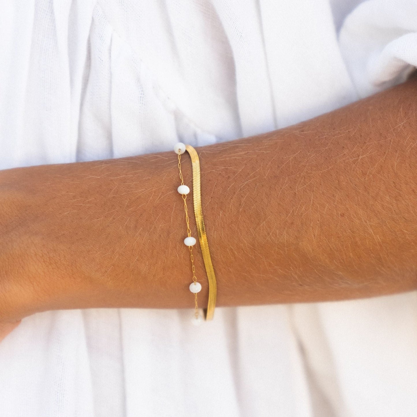 Damen Layering Armband gold Perlen Edelstahl wasserfest