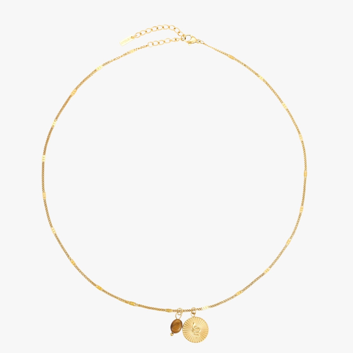 Damen Schlangen Kette Gold mit Tigerauge Anhänger wasserfest Edelstahl