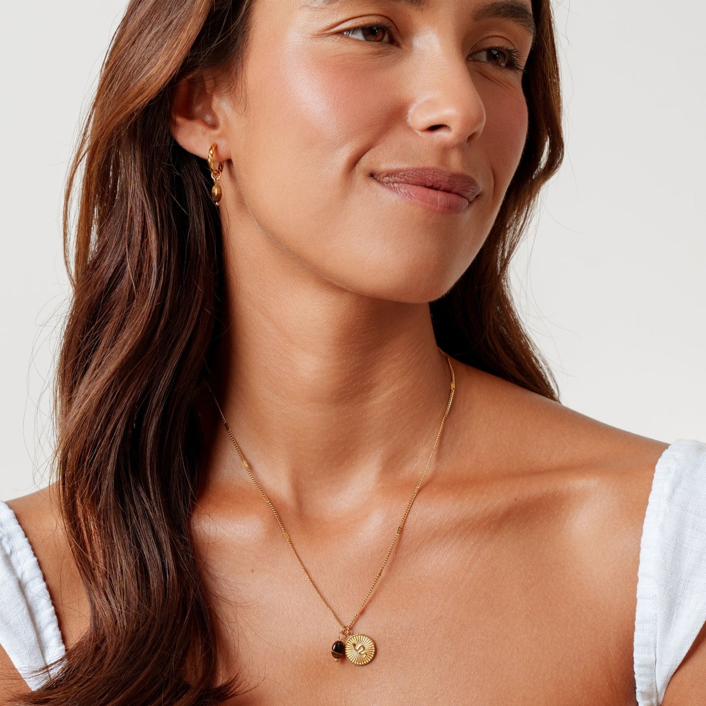 Damen Schlangen Kette Gold mit Tigerauge Anhänger wasserfest Edelstahl