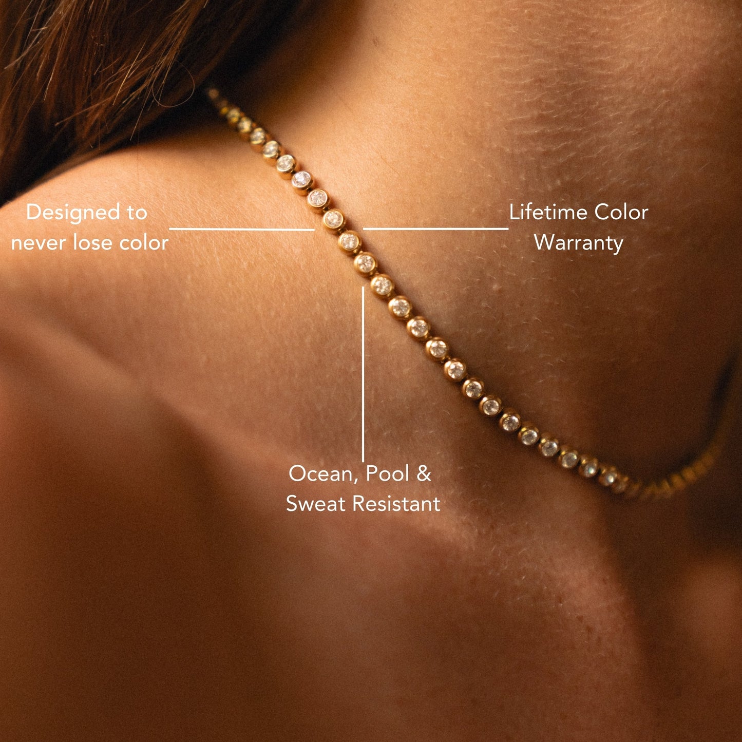 Damen Tennis Choker Gold mit Zirkon Steinen wasserfest