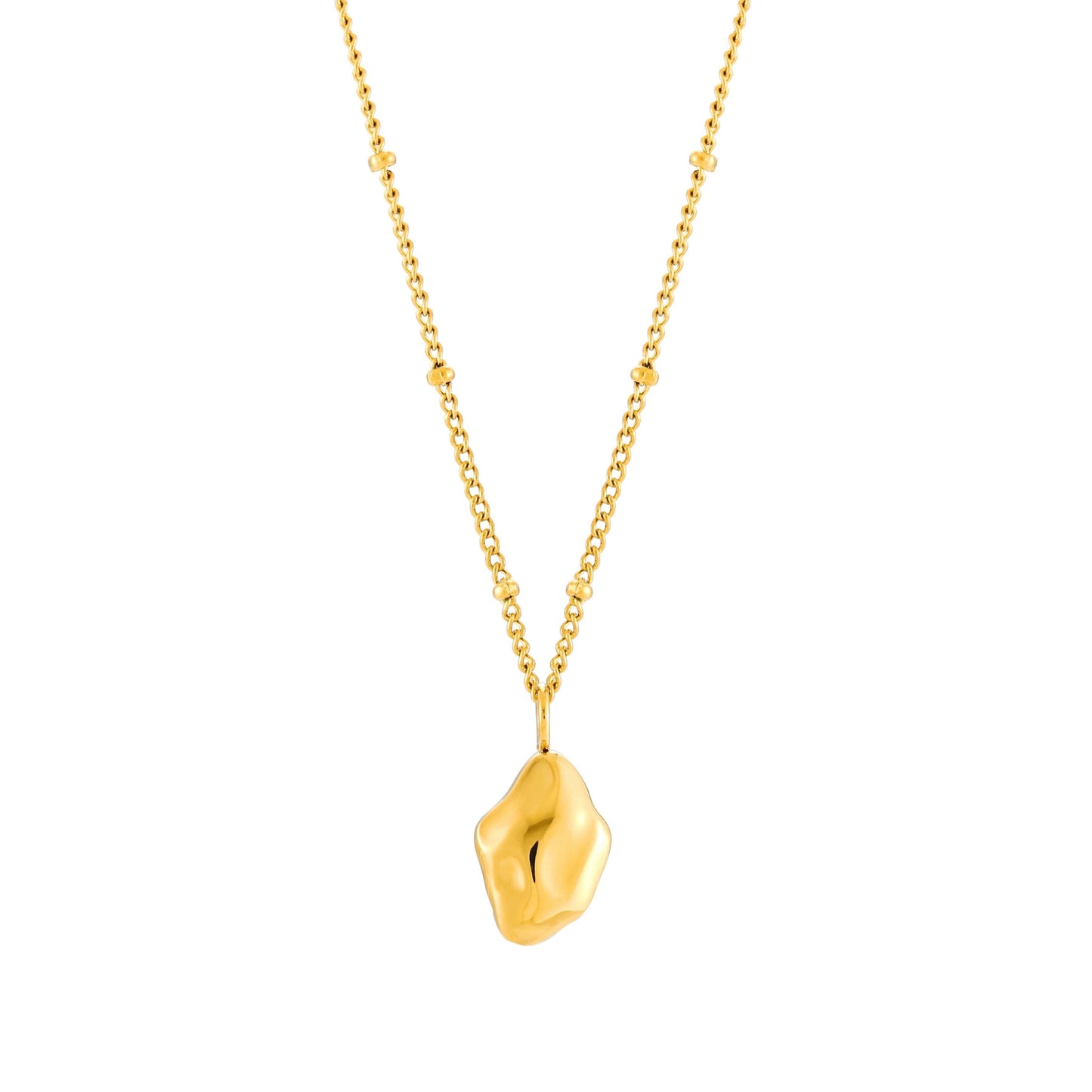 Damen Gold Halskette wasserfest mit Nugget Anhänger Beaded Chain