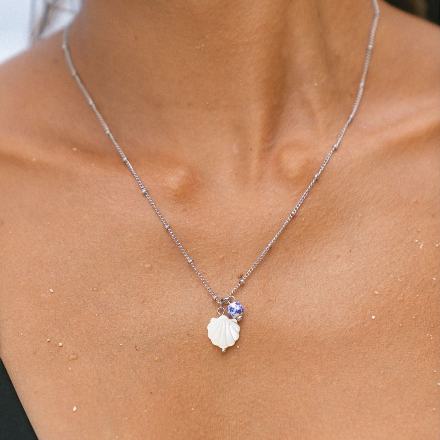 Damen Perlmutt Halskette Gold mit Keramikperle wasserfest