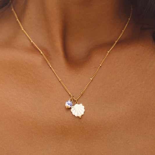 Damen Perlmutt Halskette Gold mit Keramikperle wasserfest