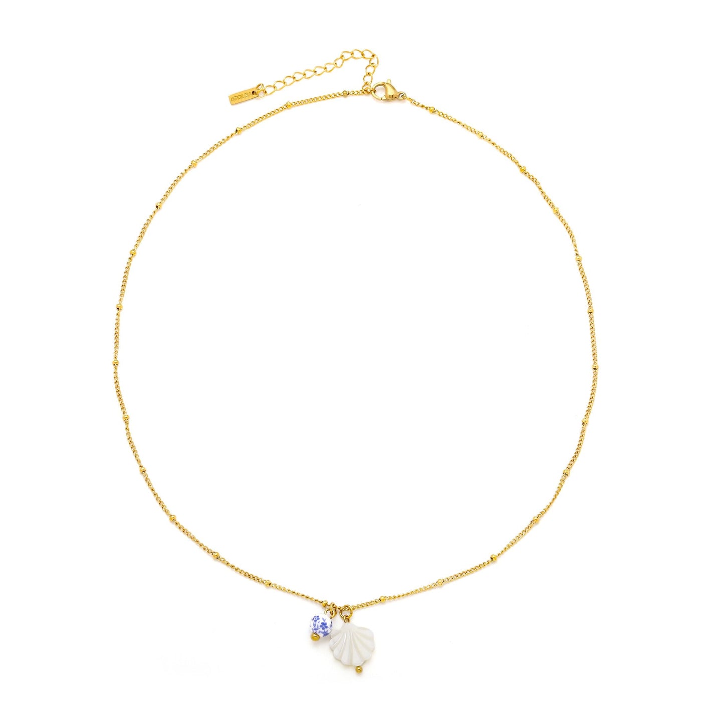 Damen Perlmutt Halskette Gold mit Keramikperle wasserfest