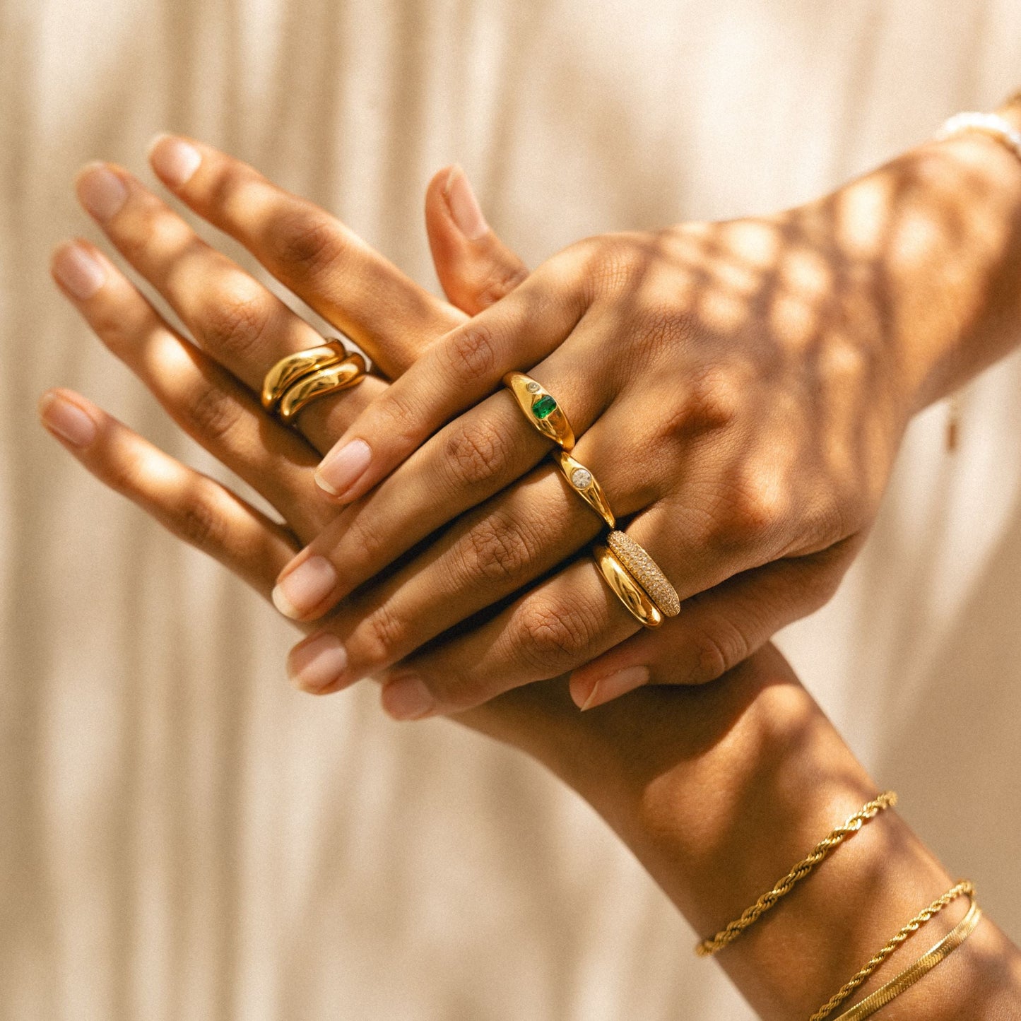 Damen Ring Gold Grün Weiß Zirkon wasserfest hypoallergen