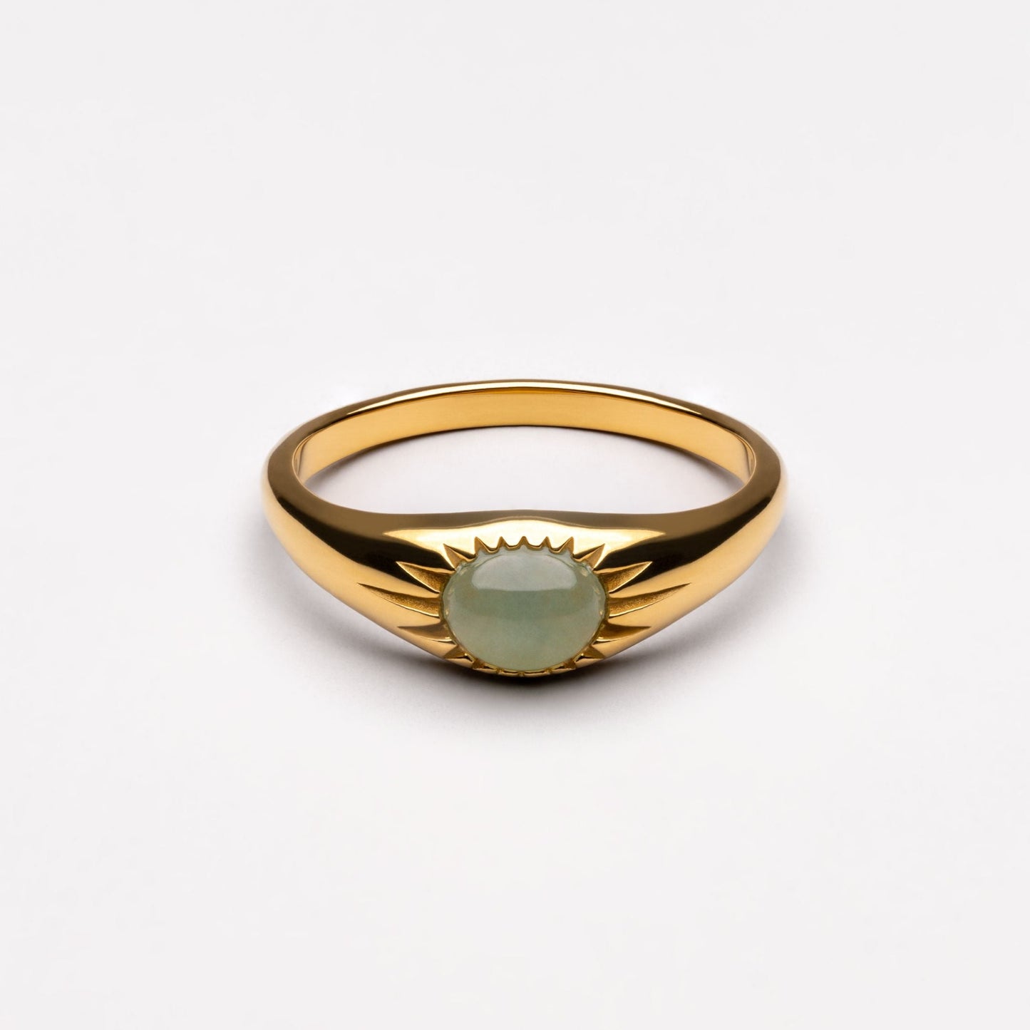 Damen Ring Gold Grün mit Jade Stein, wasserfest, hypoallergen, 6 mm