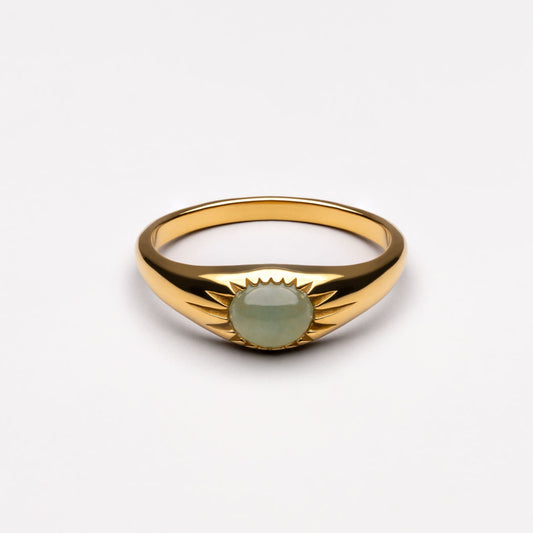 Damen Ring Gold Grün mit Jade Stein, wasserfest, hypoallergen, 6 mm