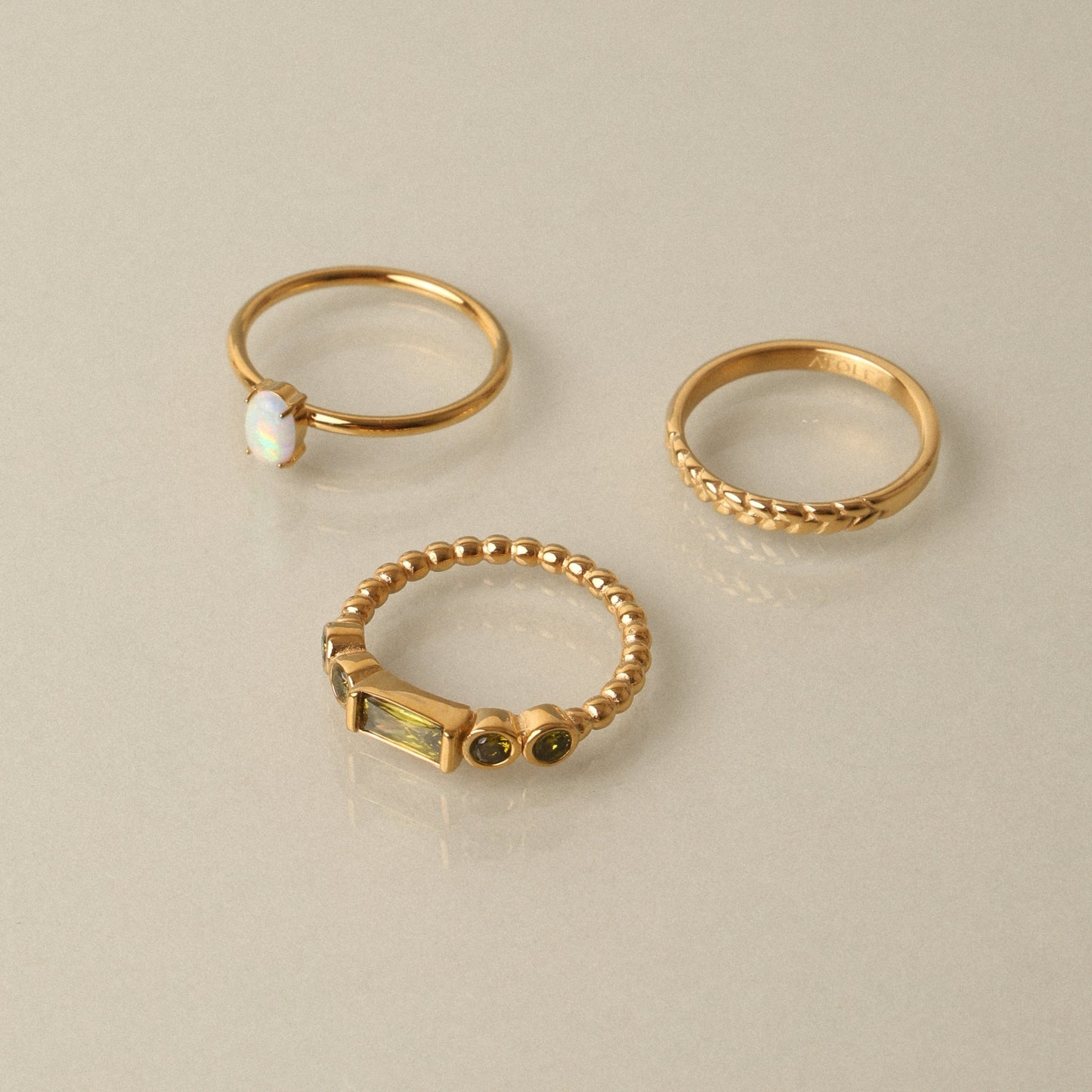 Damen Ring Olivgrün mit grünem Zirkon wasserdicht hypoallergen